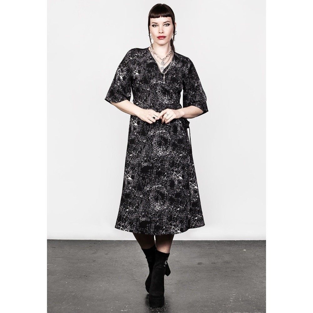 Disturbia Spellwork Midi Wrap Dress Size US 4 UK 8 Black Goth Witchy Grunge Emo - Picture 10 of 13